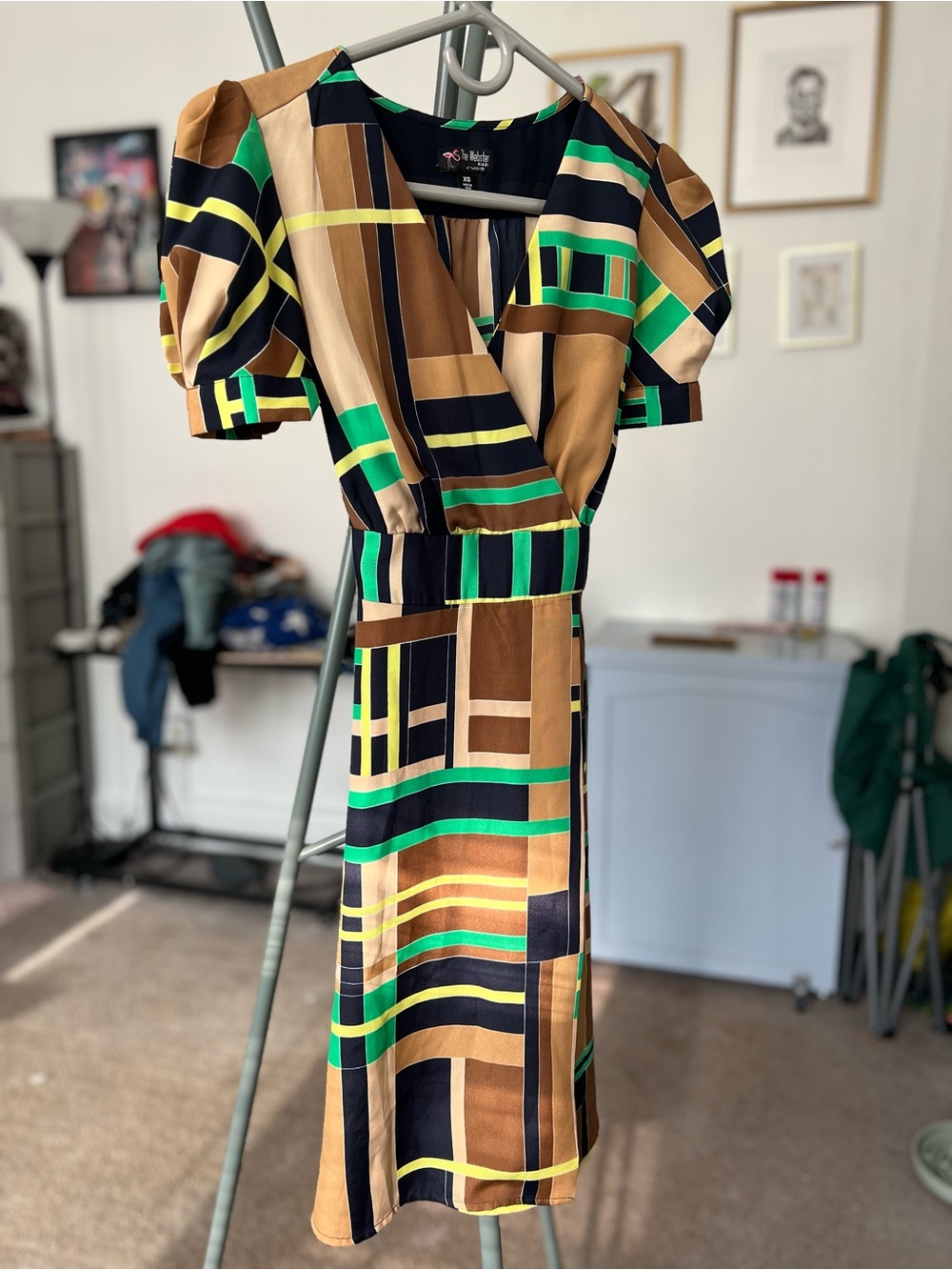 Target x Webster Abstract Geometric Wrap Dress in Tan, Green & Black